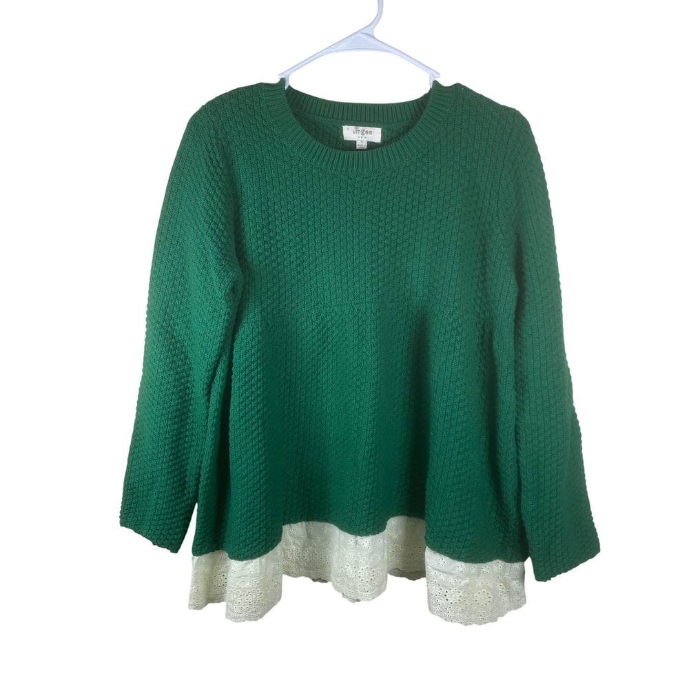 Umgee empire babydoll Eyelet hem Small Sweater Kelly Green Cottagecore Cabin‎